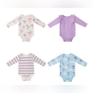Infant Girls Size 9 Months Long Sleeve 100% Organic Cotton 4 Pack Onesies